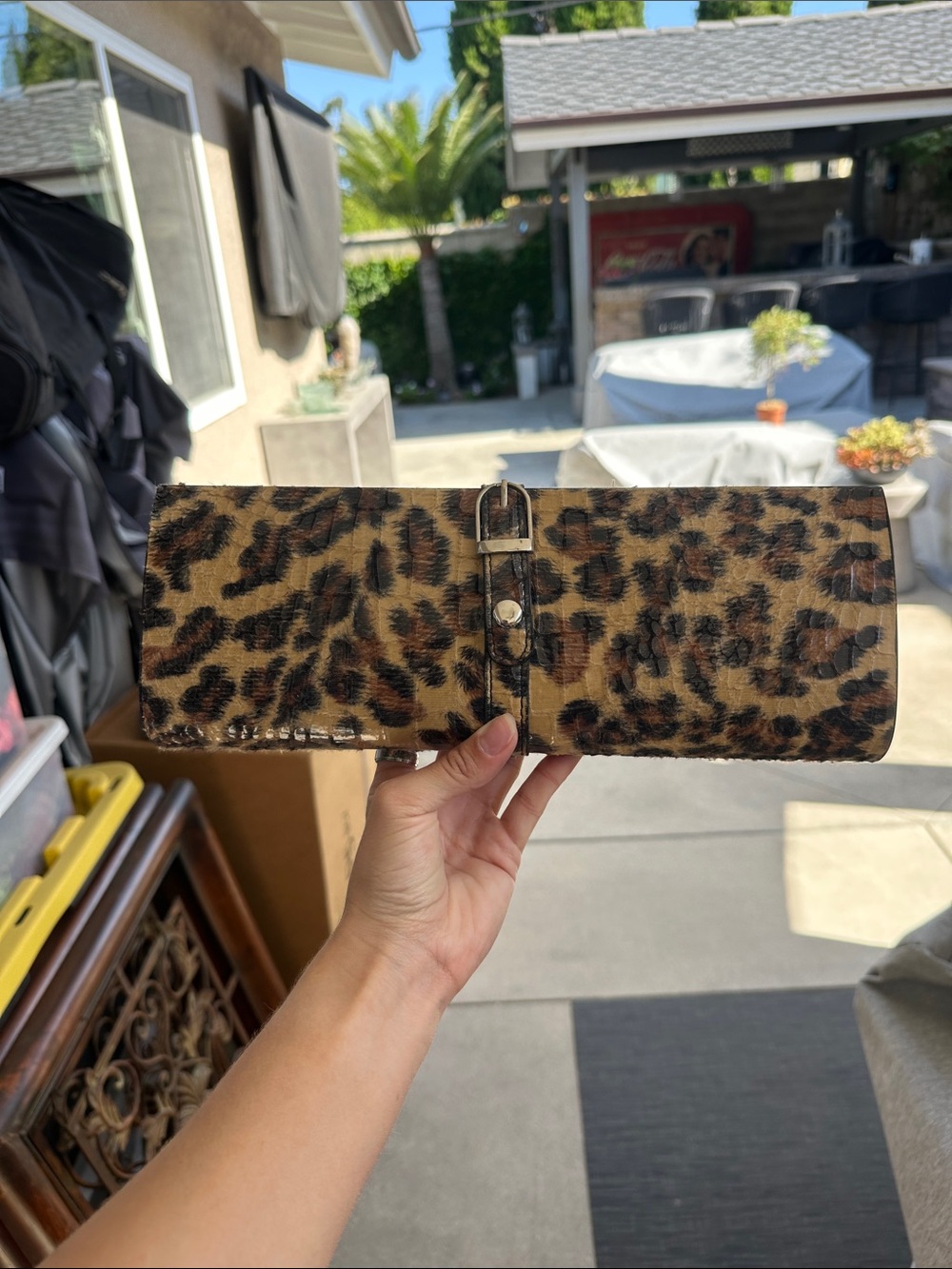 Leopard Print Fold-Over Clutch Wallet - Brown & Black